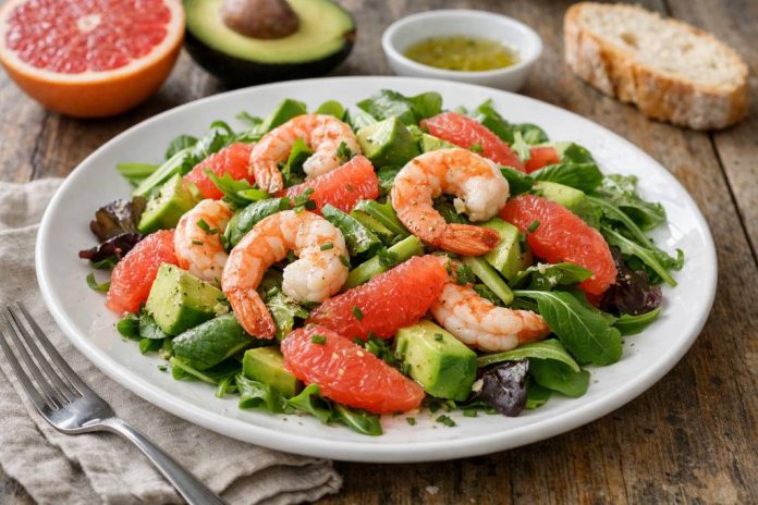 Avocats pamplemousse crevettes : salade fraîche et raffinée
